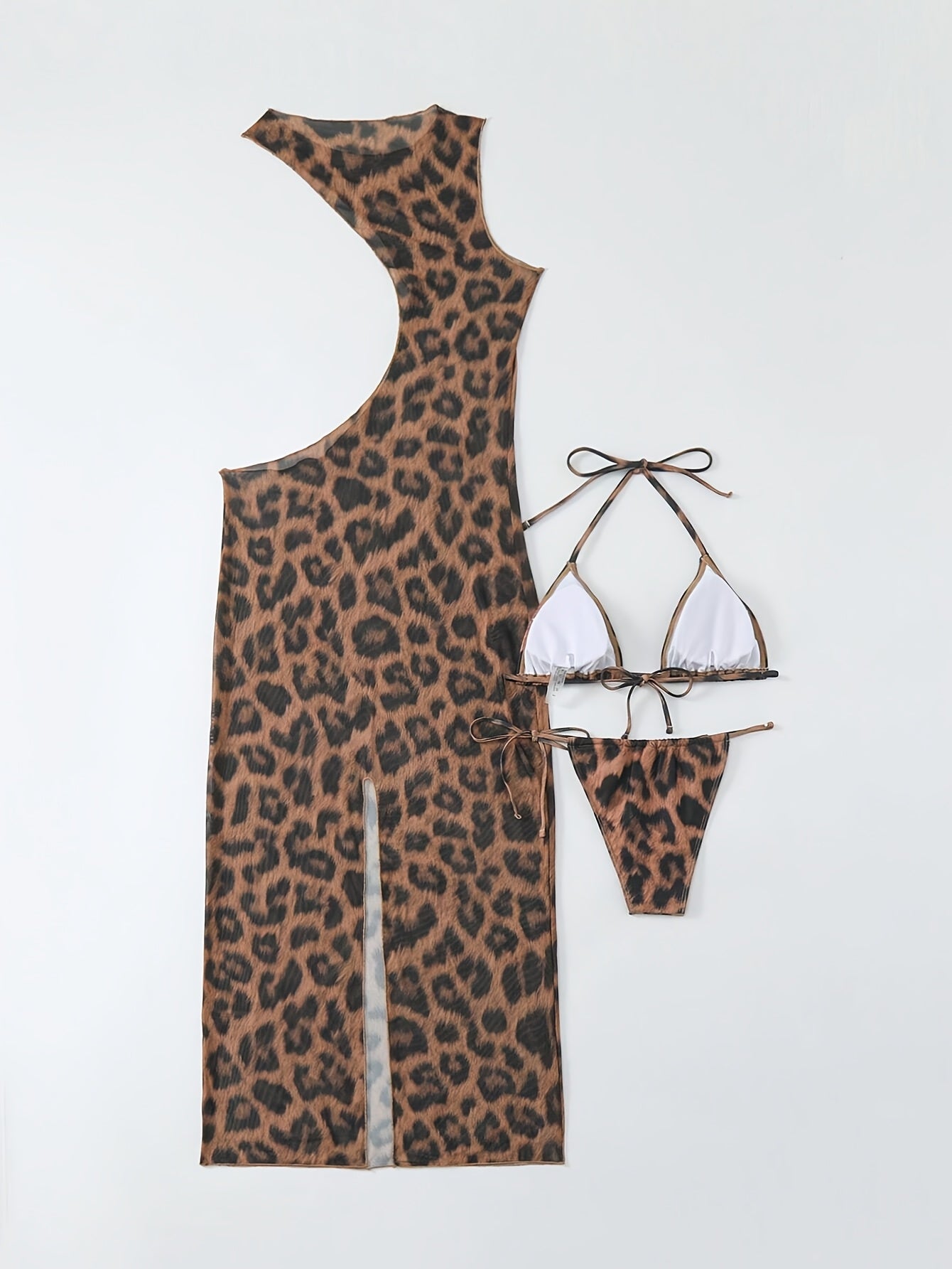 Women'S High-End Leopard Print Swimsuit Set - Elegant Off-Shoulder Bikini with Strapless Top & High-Waisted Bottom, Stretchy Fabric for Comfort, Swimming Attire|Elegant Swimsuit|Stretchy Fabric
